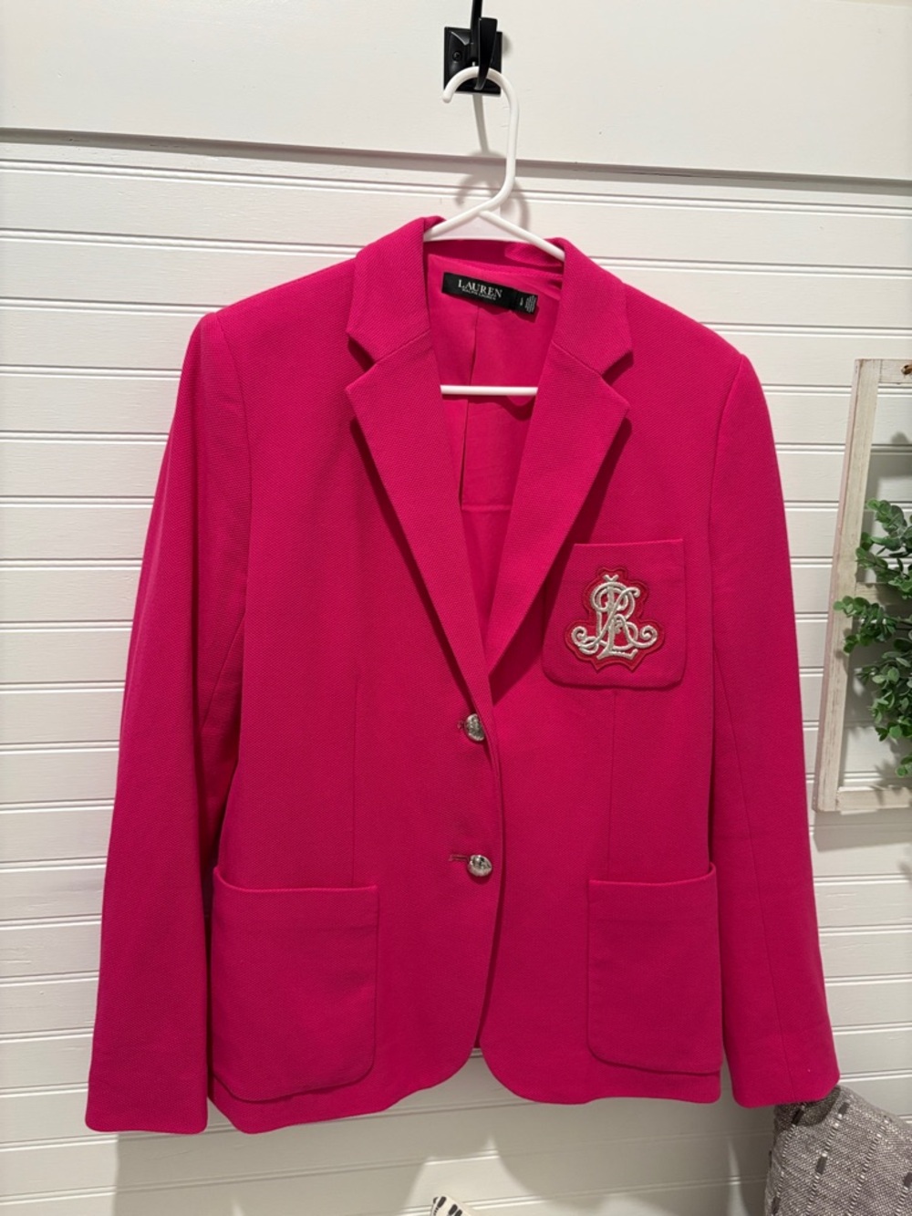 Lauren Ralph Lauren Hot Pink Embroidered Monogram Blazer